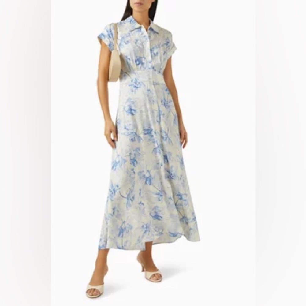 Maje Blue and Cream Satin Floral Patterned maxi dress😍size 36 - Picture 11 of 12